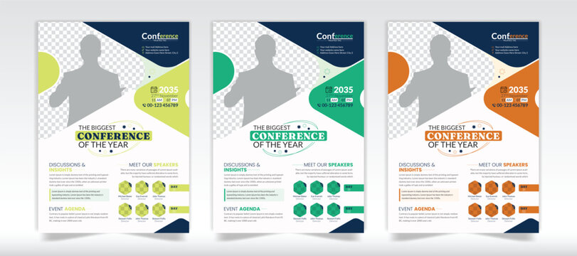 Conference flyer design template set, Orange, green conference flyer design