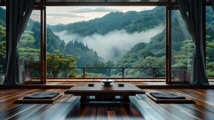 A room with a view of the mountains, suitable for travel and nature concepts