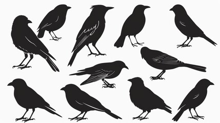 A group of black birds sitting on top of each other. Can be used for wildlife or Halloween themes - obrazy, fototapety, plakaty