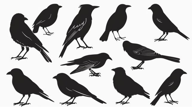 A group of black birds sitting on top of each other. Can be used for wildlife or Halloween themes
