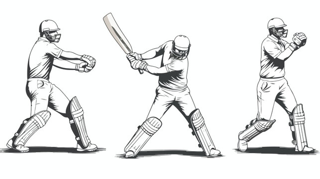 Cricket Player Pose Line art vector flat vector 