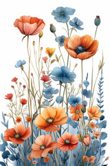 Watercolor wildflowers border template