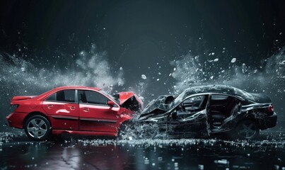 Two cars smashed together showing the damage - obrazy, fototapety, plakaty
