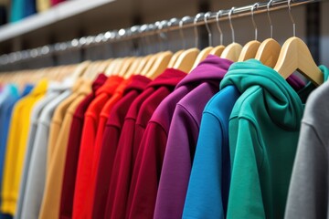 Colorful shirts hanging on a rack, suitable for retail or fashion concept - Powered by Adobe