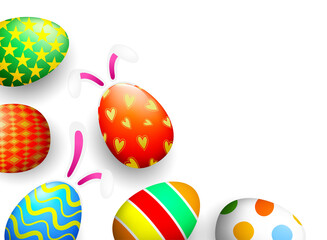Colorful Easter eggs with rabbit ears. Easter Egg Hunt concept. Illustration, design for poster, banner, website.