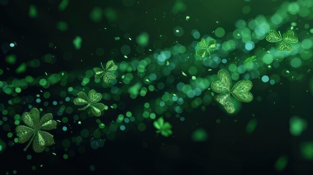 Solid dark green background with lots of free space with a bit of a realistic small photo of Cloverleaf 