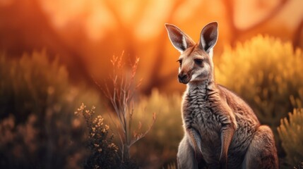 kangaroo at sunset - obrazy, fototapety, plakaty