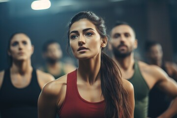 Group of people standing in a gym, suitable for fitness and lifestyle concepts - obrazy, fototapety, plakaty