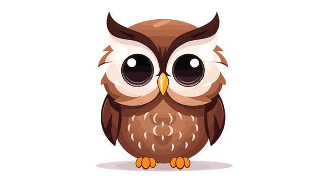 Cute brown owl with big eyes on a white background