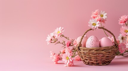 Obraz na płótnie Canvas Easter eggs in a basket, background