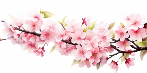 Branch of pink flowers with green leaves, suitable for various designs