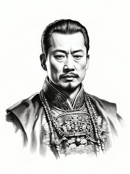 A chinese emperor hand drawn sketch portrait on plain white background from Generative AI