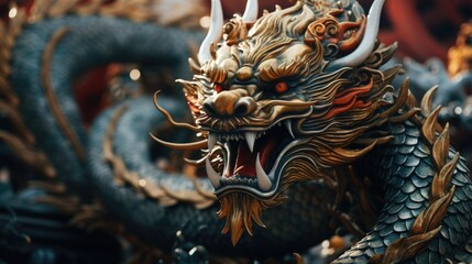 Detailed close up of a dragon statue, suitable for fantasy themes