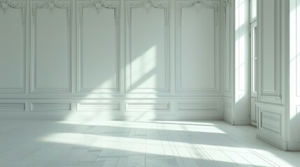 Simple empty room with white walls and floor. Suitable for interior design concepts