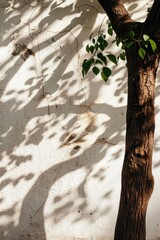 Shadow of a tree cast on a white wall, suitable for nature or abstract backgrounds