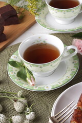 coffee, tra, bread, cake