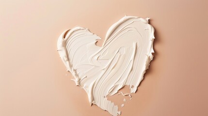 Matte white skincare primer in a heart shape on a minimalist beige background