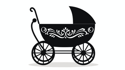Fototapeta na wymiar Decorative baby stoller silhouette. Black and wight