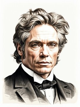 Michael faraday hand drawn sketch portrait on plain white background from Generative AI