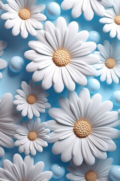 White flowers arranged on a blue background. Perfect for spring or nature-themed designs