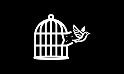 The bird is flying out of the cage simple vector illustration