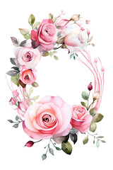 Watercolor Pink Roses and Greenery Wreath