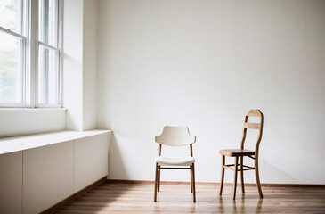 two chairs Place it near a window in an empty room. represents emptiness or loneliness.