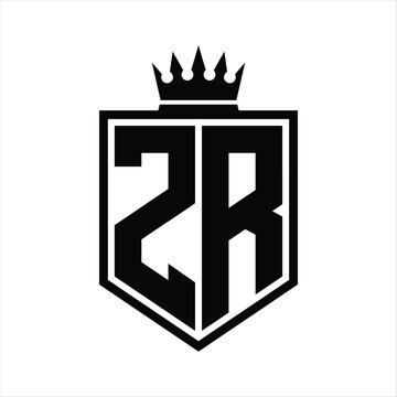 recommend clip art: ZR Logo monogram bold shield geometric shape with crown outline black and white style design