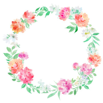 Watercolor illustration of a carnation wreath