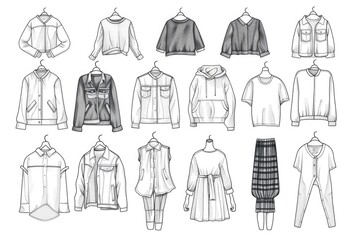 Various types of clothing on a hanger, suitable for fashion and retail concepts