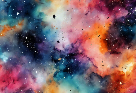 space ink Colorful watercolor paper Marble nebula Hand background abstract stars painted image cosmos