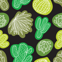Cute line.cactus. Colorful seamless pattern. Endless pattern can be used for ceramic tile, wallpaper, linoleum, textile, web page background. - 758945406