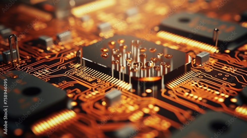 Poster detailed view of a computer circuit board. suitable for technology concepts