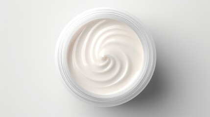 A bowl of whipped cream on a clean white surface. Ideal for food and dessert concepts