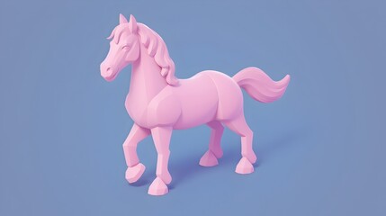 Isometric Rendering of a Pink Horse: A Simplified 3D Centaur in Pastel Hues