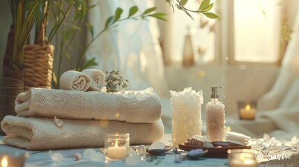 
A spa and aromatherapy setting designed to promote relaxation and well-being. 