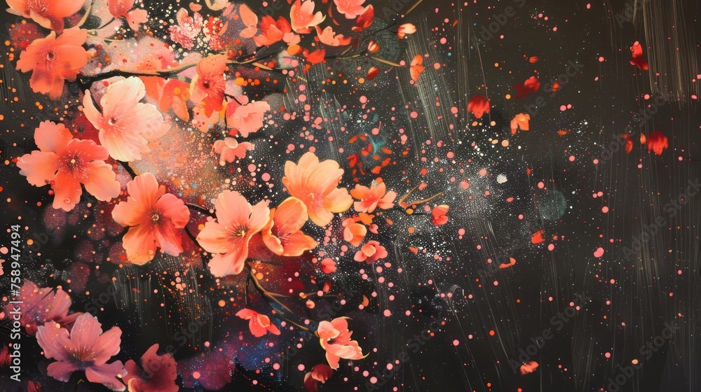 Poster the image on the matte black graphite background is a vibrant and beautiful scene of spring.