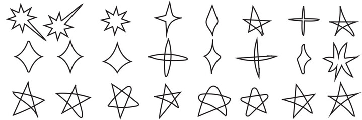 Fototapeta premium Doodle star set. Hand drawn vector stars and sparkles symbols. Vector illustration.