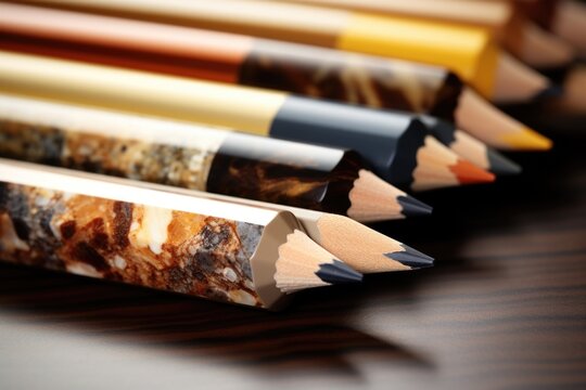 Group of pencils on a wooden table, versatile image for various concepts