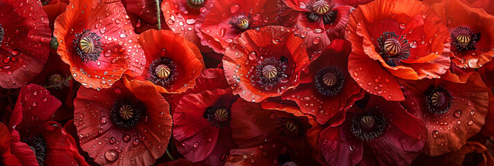 Poppy flowers with water drops. Flowers background.