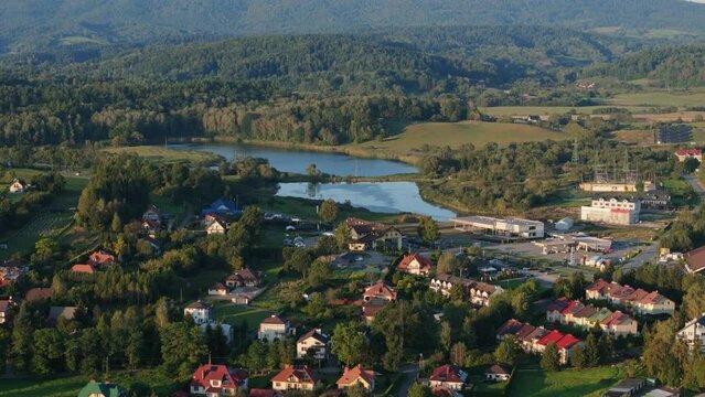 Beautiful Landscape Ponds Mountains Lesko Aerial View Poland