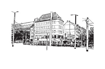 city of krefeld germany. Hand drawn sketch illustration in vector.