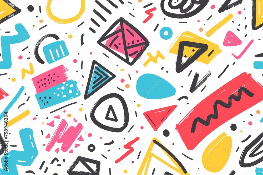Poster various colored shapes arranged in a pattern on a white background. suitable for graphic design proj