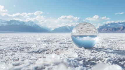 A glass ball on a snowy field, perfect for winter themes - Powered by Adobe