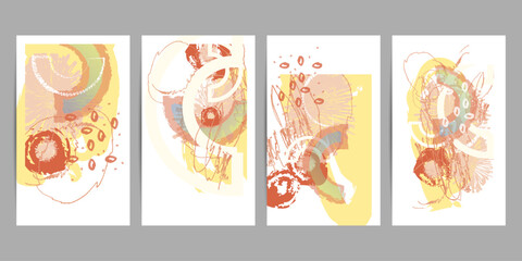 Elegant natural pastel muted pale calm tones card templates set. Collection of art invitations with abstraction lines color