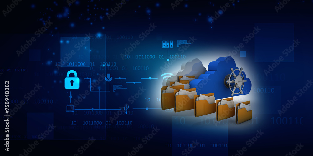 Poster 3d rendering cloud folder storage with locker