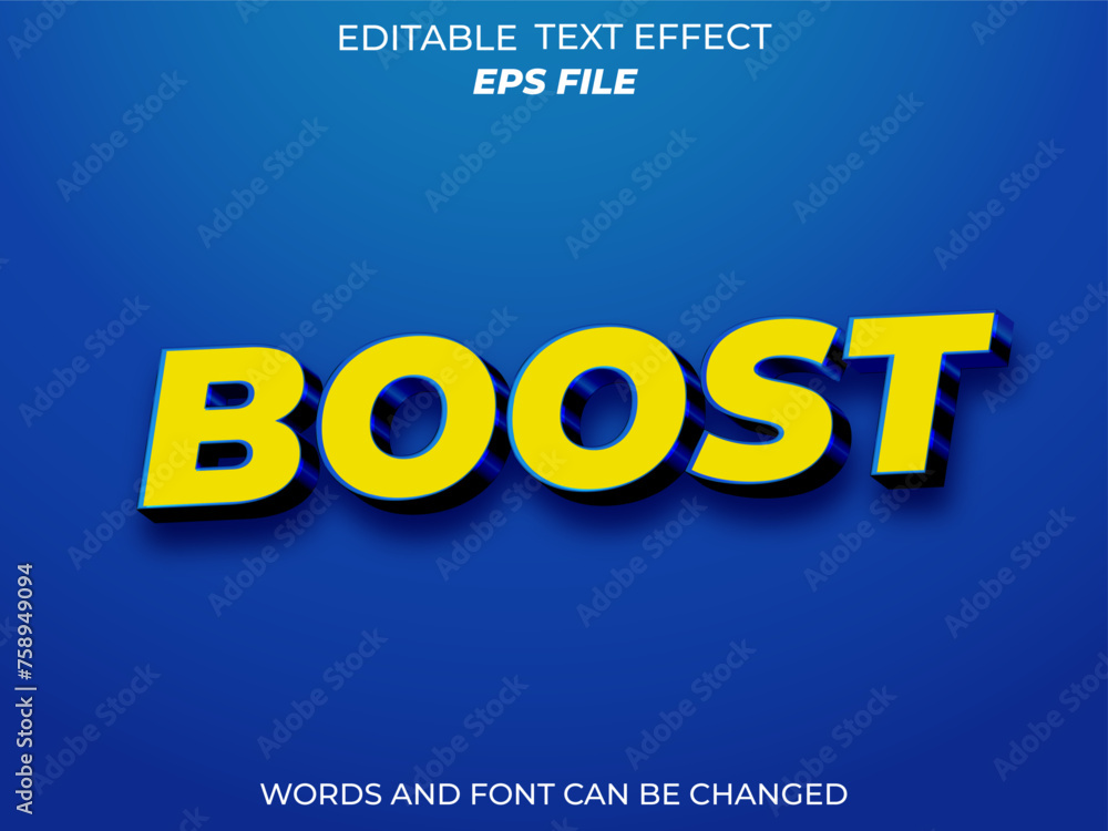 Poster boost text effect, font editable, typography, 3d text. vector template