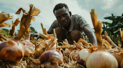 young adult farming onions - Powered by Adobe