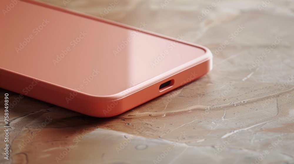 Poster a close up of a cell phone on a table, suitable for technology and communication concepts