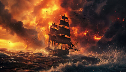 The ship and the scarlet sunset - obrazy, fototapety, plakaty